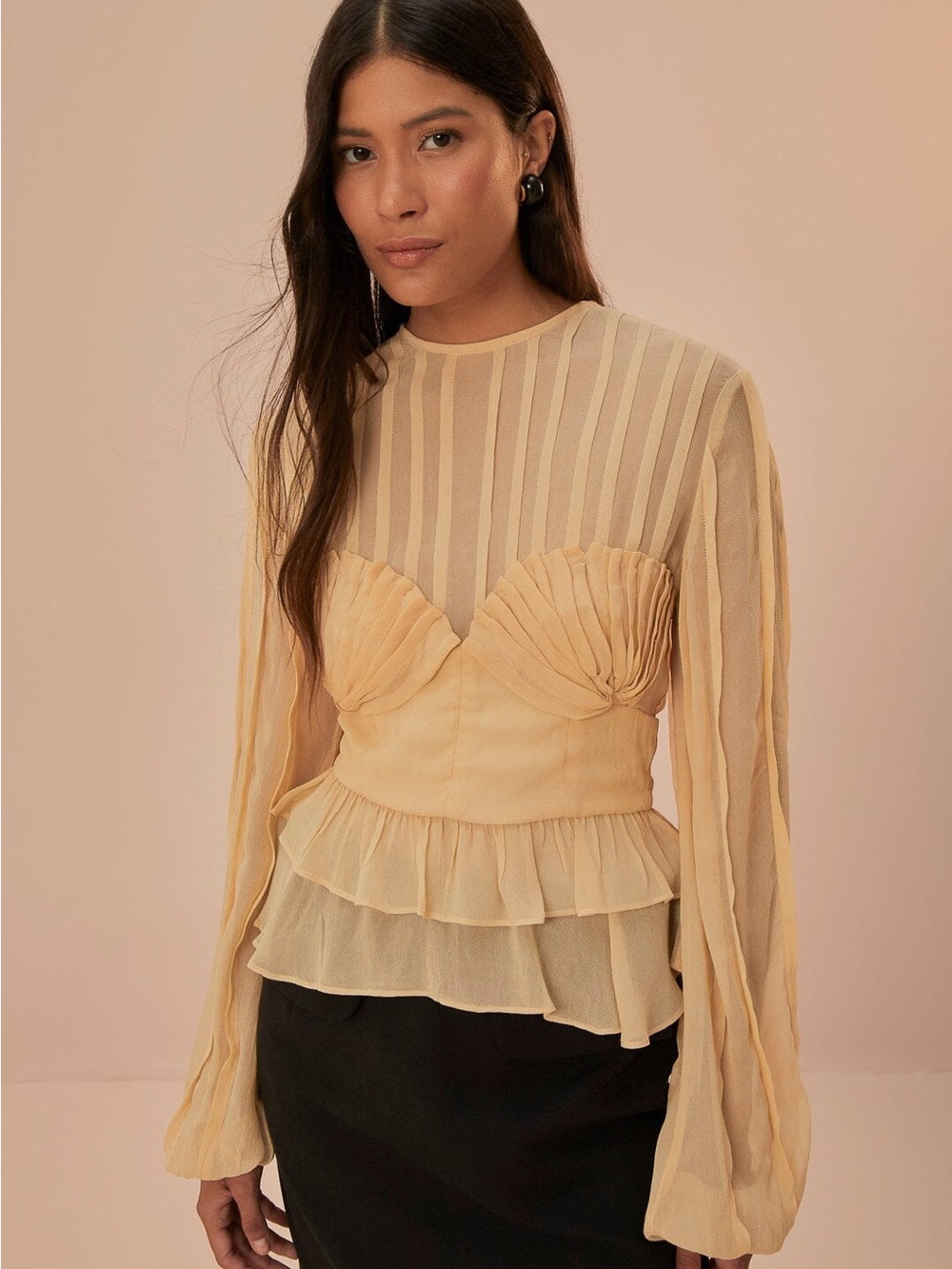 NEW FARM Rio Beige Pleated Bust Blouse Size XL